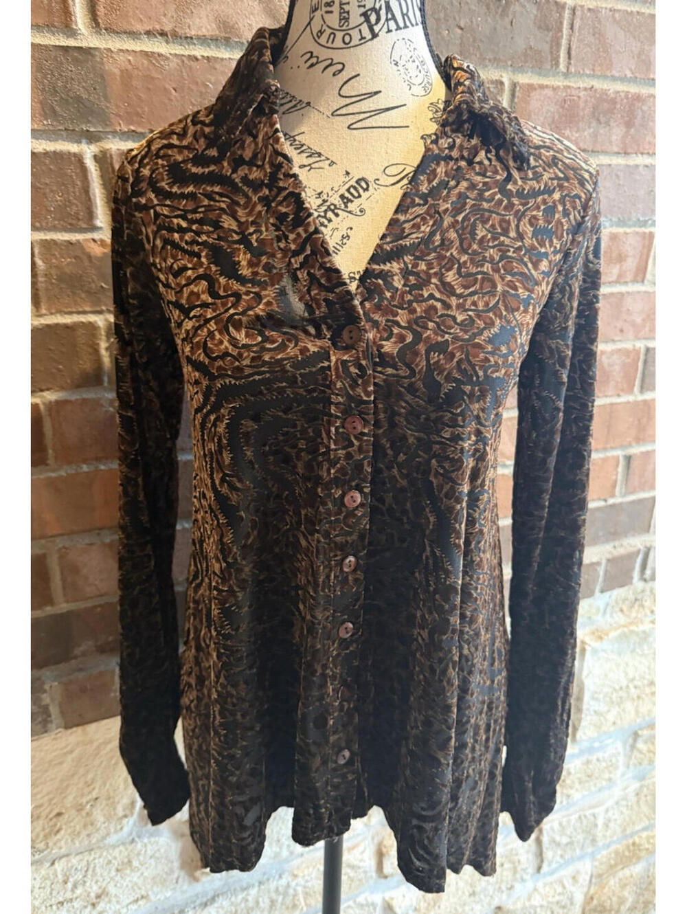 🐱✨ Sno Skins Small Burnout Velvet Blouse Cheetah Animal Print Brown Black - Picture 2 of 10